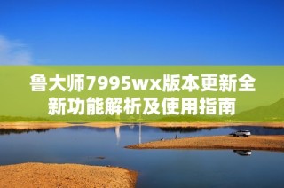 鲁大师7995wx版本更新全新功能解析及使用指南