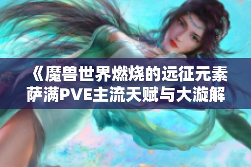 《魔兽世界燃烧的远征元素萨满PVE主流天赋与大漩解析》