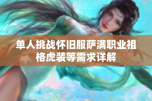 单人挑战怀旧服萨满职业祖格虎装等需求详解